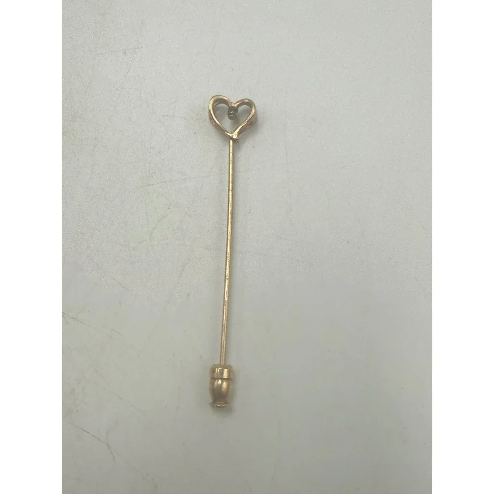 Vintage Gold Tone Heart Stick Pin with Dark Stone Accent Lapel Scarf Pin